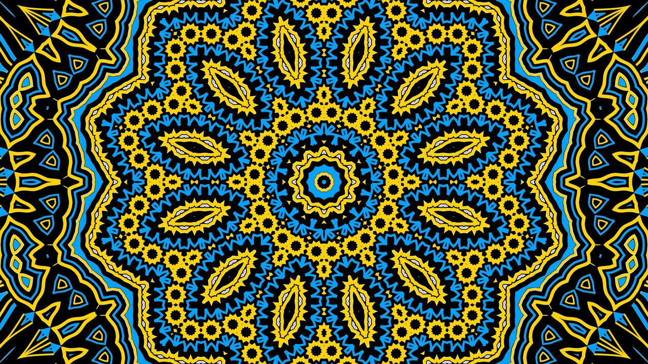Wallpaper shapes, pattern, fractal, abstraction, yellow, blue