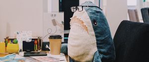 Preview wallpaper shark, toy, humor, work, office
