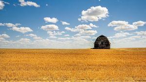 Preview wallpaper shed, field, hay, culture, clouds, agriculture