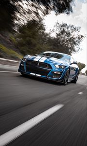 Preview wallpaper shelby gt500, shelby, car, sports car, blue, road, speed