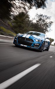 Preview wallpaper shelby gt500, shelby, car, sports car, blue, road, speed