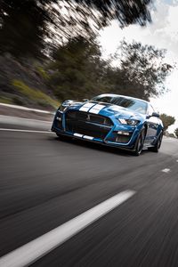 Preview wallpaper shelby gt500, shelby, car, sports car, blue, road, speed