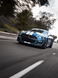 Preview wallpaper shelby gt500, shelby, car, sports car, blue, road, speed