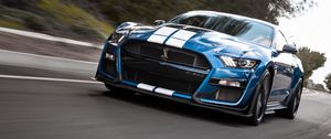 Preview wallpaper shelby gt500, shelby, car, sports car, blue, road, speed