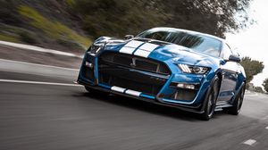 Preview wallpaper shelby gt500, shelby, car, sports car, blue, road, speed