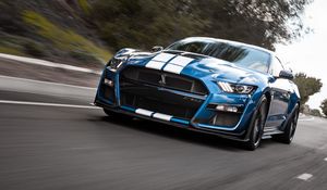 Preview wallpaper shelby gt500, shelby, car, sports car, blue, road, speed