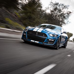 Preview wallpaper shelby gt500, shelby, car, sports car, blue, road, speed