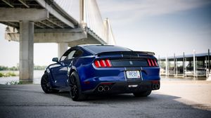 Preview wallpaper shelby mustang, mustang, car, muscle car, blue, back view