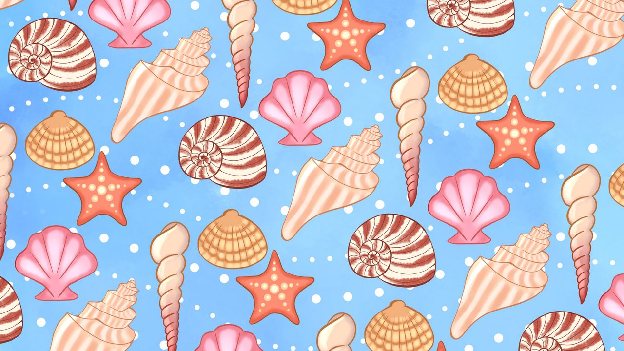 Wallpaper shells, conch, pattern, starfish