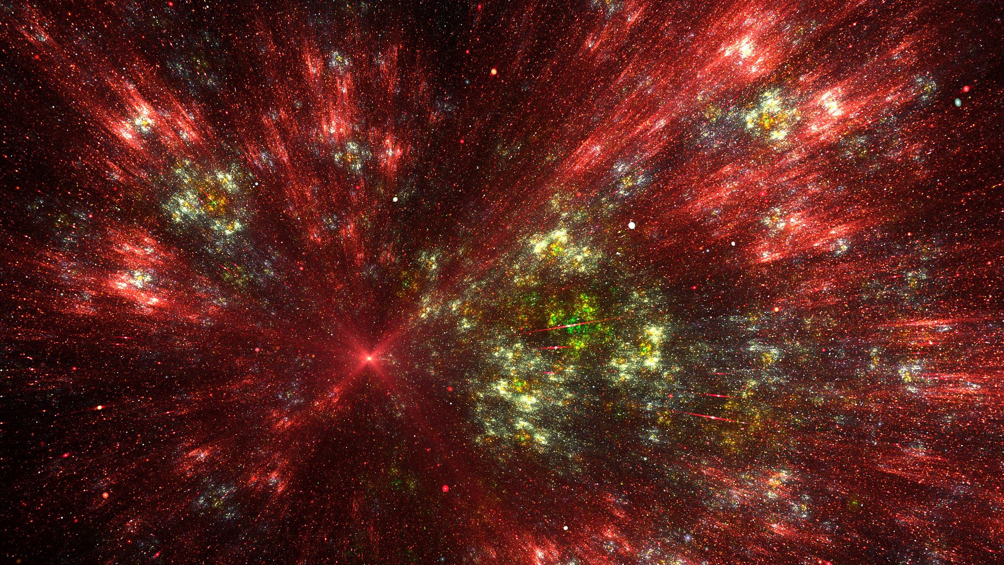 2048x1152 Wallpaper shine, nebula, light, red, abstraction