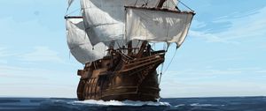 Preview wallpaper ship, art, sea, wave, sail