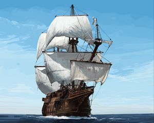 Preview wallpaper ship, art, sea, wave, sail