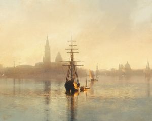 Preview wallpaper ship, boat, sail, sea, art