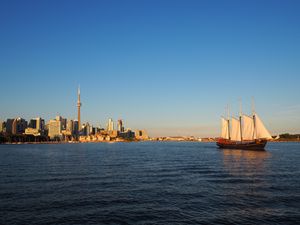 Preview wallpaper ship, boat, sea, city