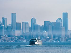 Preview wallpaper ship, buildings, skyscrapers, city