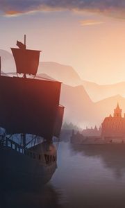 Preview wallpaper ship, castle, port, art