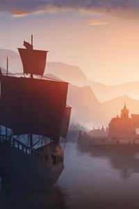 Preview wallpaper ship, castle, port, art