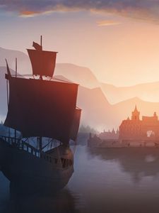 Preview wallpaper ship, castle, port, art