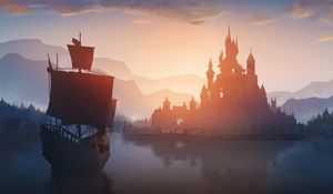 Preview wallpaper ship, castle, port, art