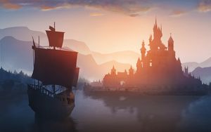 Preview wallpaper ship, castle, port, art