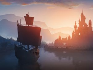 Preview wallpaper ship, castle, port, art