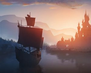 Preview wallpaper ship, castle, port, art