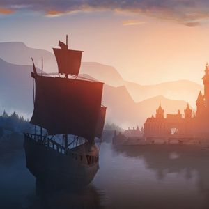 Preview wallpaper ship, castle, port, art