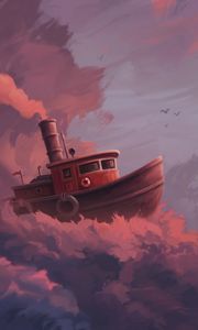 Preview wallpaper ship, clouds, art, sky, sail, fantastic