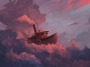 Preview wallpaper ship, clouds, art, sky, sail, fantastic