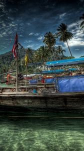 Preview wallpaper ship, coast, water, sky, hdr