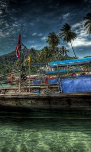 Preview wallpaper ship, coast, water, sky, hdr