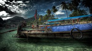 Preview wallpaper ship, coast, water, sky, hdr