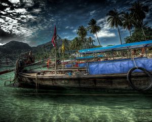 Preview wallpaper ship, coast, water, sky, hdr