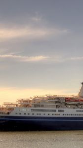Preview wallpaper ship, cruise ship, sky, river