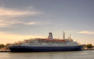 Preview wallpaper ship, cruise ship, sky, river