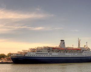 Preview wallpaper ship, cruise ship, sky, river