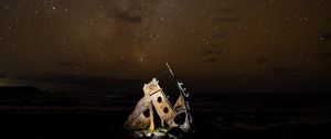 Preview wallpaper ship, debris, starry sky, milky way, night, stars