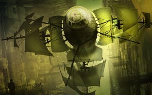 Preview wallpaper ship, flying, sails, different world