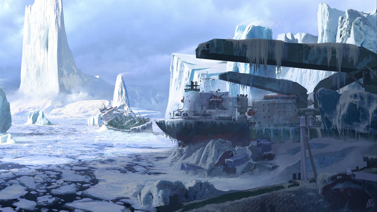 Wallpaper ship, frozen, ice floe