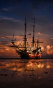 Preview wallpaper ship, horizon, sunset, sea