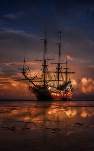 Preview wallpaper ship, horizon, sunset, sea