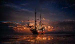 Preview wallpaper ship, horizon, sunset, sea