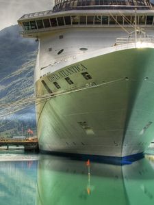 Preview wallpaper ship, huge mountains, sea