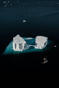 Preview wallpaper ship, iceberg, aerial view, ocean, snow