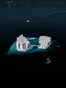 Preview wallpaper ship, iceberg, aerial view, ocean, snow