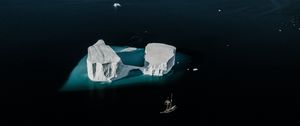 Preview wallpaper ship, iceberg, aerial view, ocean, snow