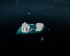Preview wallpaper ship, iceberg, aerial view, ocean, snow