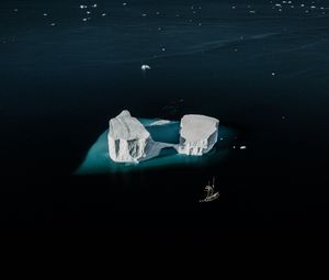 Preview wallpaper ship, iceberg, aerial view, ocean, snow