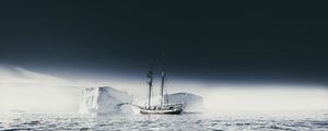 Preview wallpaper ship, iceberg, ice, fog, sea, sky
