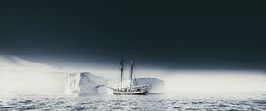Preview wallpaper ship, iceberg, ice, fog, sea, sky